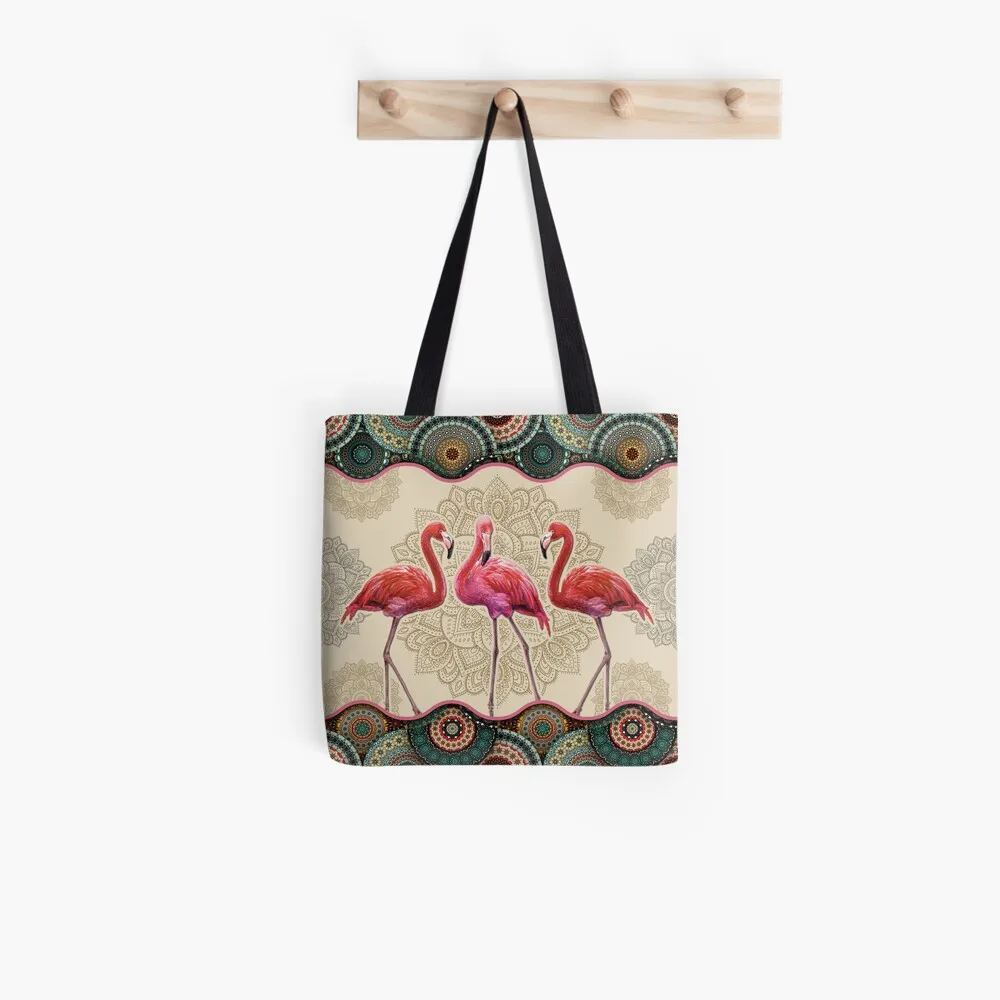 Women Shopper bag Tropical leaves hibiscus and Flamingo Bag Harajuku Shopping Canvas Shopper Bag girl handbag Shoulder Lady Bag