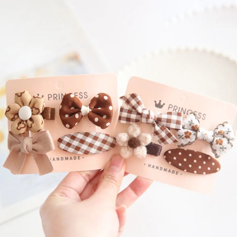 4pcs/set Mini Baby Girls Hair Clip Cute Floral Coffee Bow Princess Hairpin for Toddler Lovely Bang Side Clip Hair Accessories