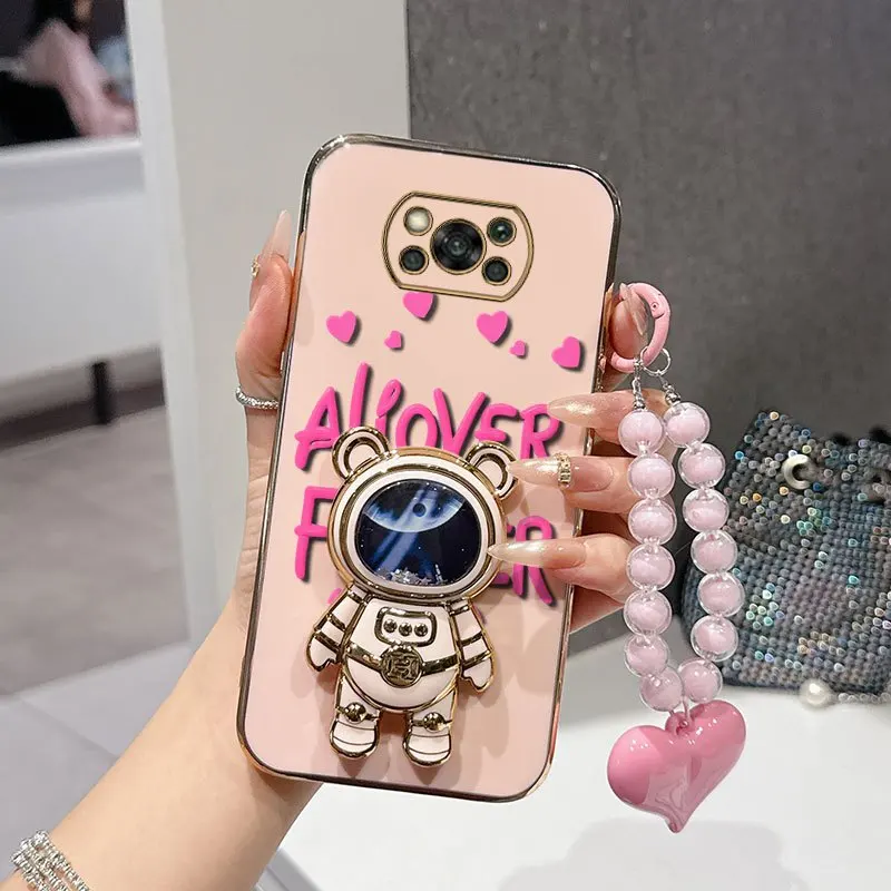 Pink Font Phone Case Set with Bead Lanyard and Stand - 3 Piece Bundle
