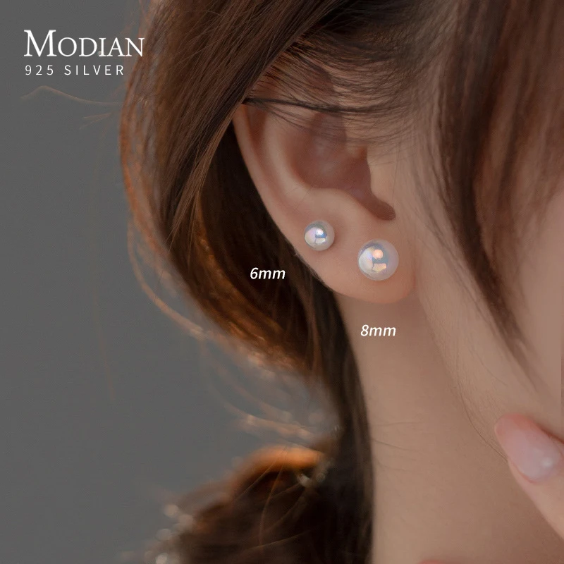 Modian-레인보우 쉘 진주 6 8 10 12MM 스터드 귀걸이,  패션 심플한 귀 스터드, 여성 데이팅 쥬얼리