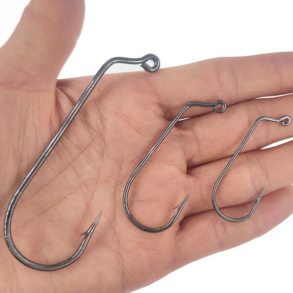 10-50pcs 60°Jig Hook 1#-8/0# High Carbon Steel Jighead Hook Ringed Eye  Single Worm Hook Fishhook No-offset Fishing Hooks