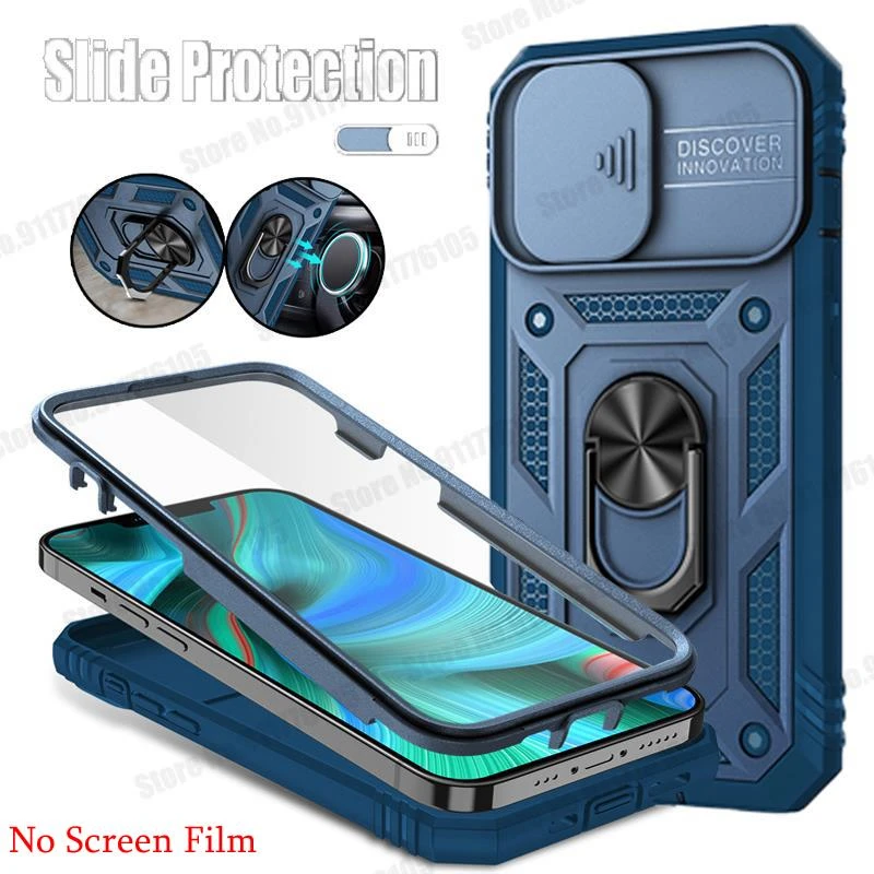 3 in 1 Hybrid Armor Shockproof Magnet Stand Case For iPhone 13 Mini 11 12 Pro Max XR XS Max 7 8 Plus Slide Lens Protective Cover iphone 13 wallet case iPhone 11 / XR