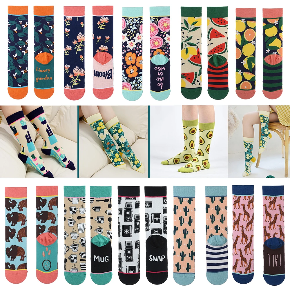 

2023 new creative women's straight cartoon animal characters plant cactus graffiti fun trendy socks designer socks