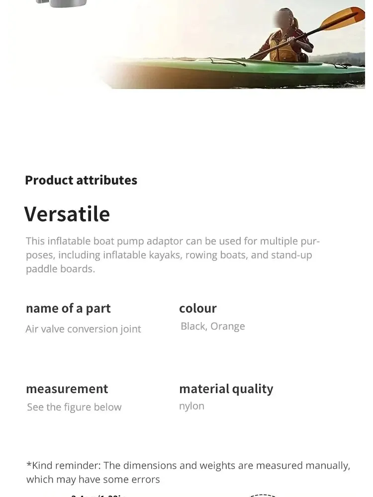 Description Picture 4 of item1pc Inflatable Boat SUP Pump Adaptor Air Pump Converter For Inflatable Kayak Rowing Boat Stand Up Paddle Board Air Valve Adaptor