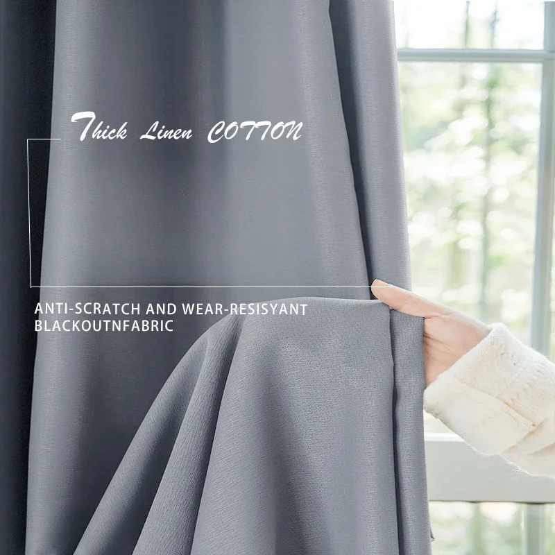 Grey Blackout Curtains Thermal Insulation Cotton Linen Drapes for Bedroom Living Room Sunshade Luxury Custom Window Treatments Blackout Curtains