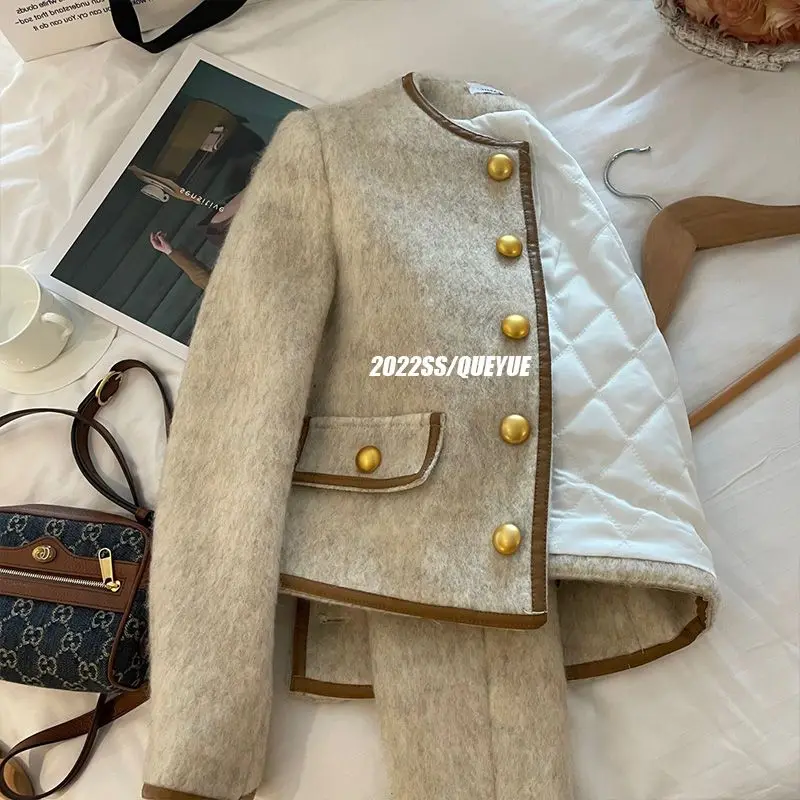 

Grey Fragrant Cardigan Coat for Women 2023 Winter High Grade Cotton Dress Long Sleeve O Neck Short Cardigan Coat Top for Women