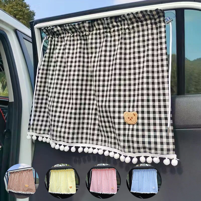Car Sun Shade Curtains 1pc Universal Cute Cartoon Bear Car Styling Rear Side Window Windshield Sunshade Protect Window Curtains