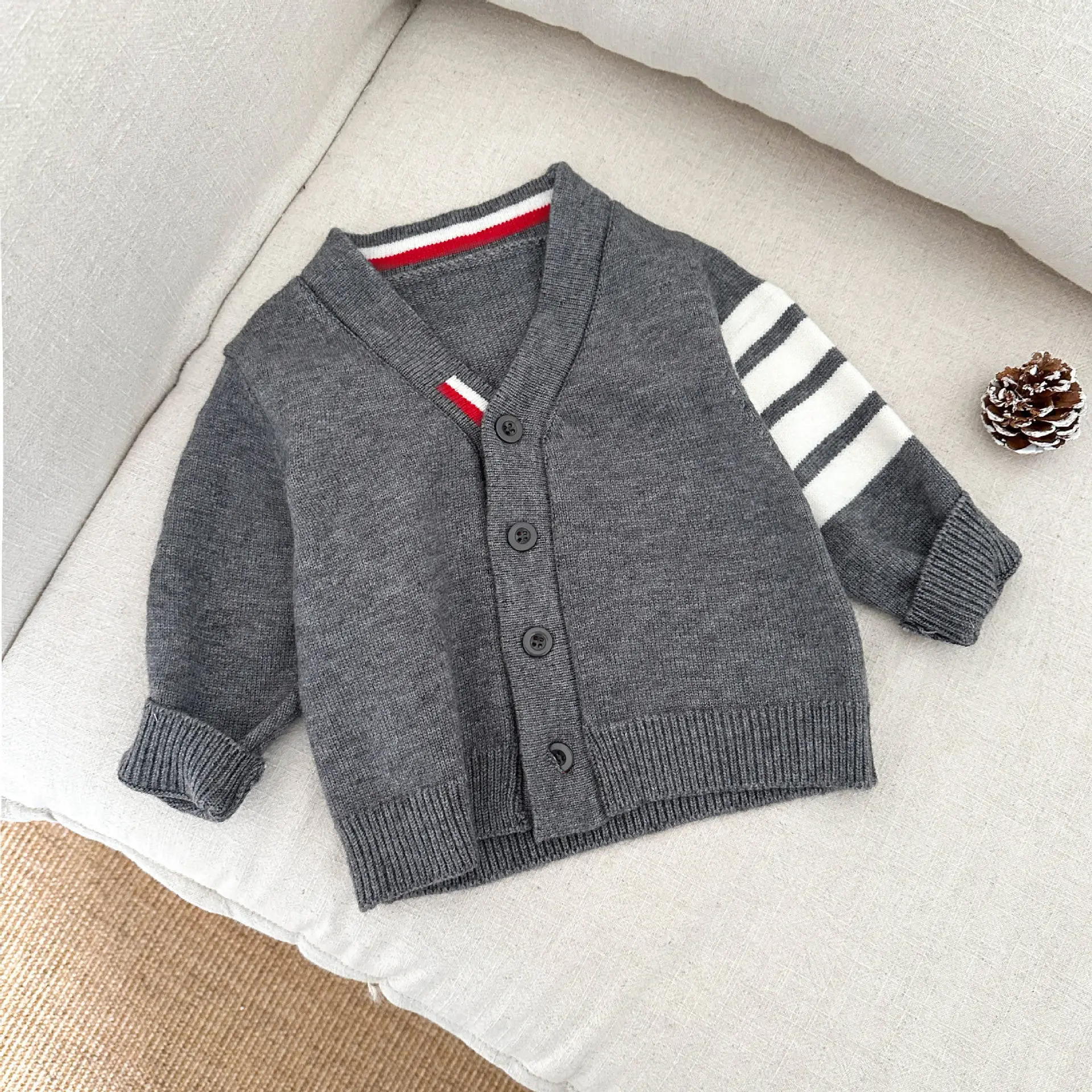 Baby Clothing Boys Baby Knitted All Match Cardigan Spring Autumn New Boys Korean Style V Neck Fashion Casual Sweater Coat
