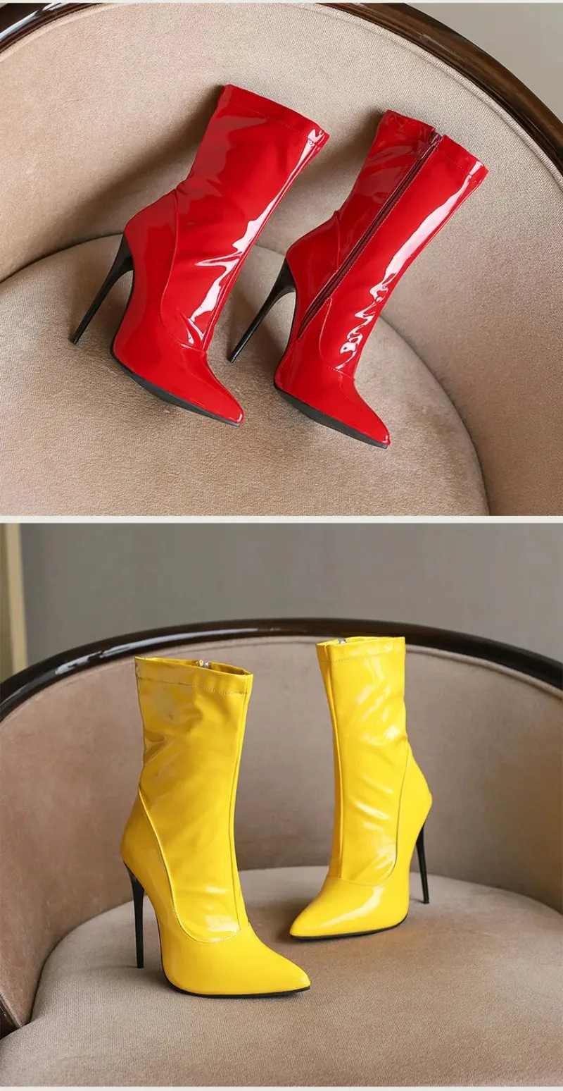 Sexy Women Boot Fashion Patent Leather High Heeled Boot Exquisite Fleece Lined Winter Shoes for Woman Designer Shoes Botas Mujer S4f652e5a57f94e00b3e25cd5462cbec5G