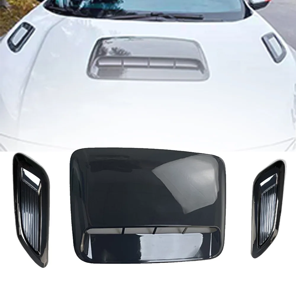 3pcs Universal Car Air Flow Intake Hood Scoop Vent Bonnet Decora Covers  Center Side Air Outlet Hood Black Exterior Accessories