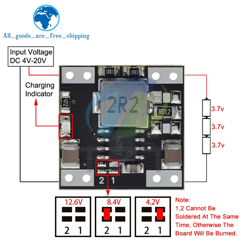 3S Battery 18650 Charger Module Li-ion Lithium Step Down Protection Board Power Bank Module 2A 4.2V/8.4V/12.6V Voltage Protect