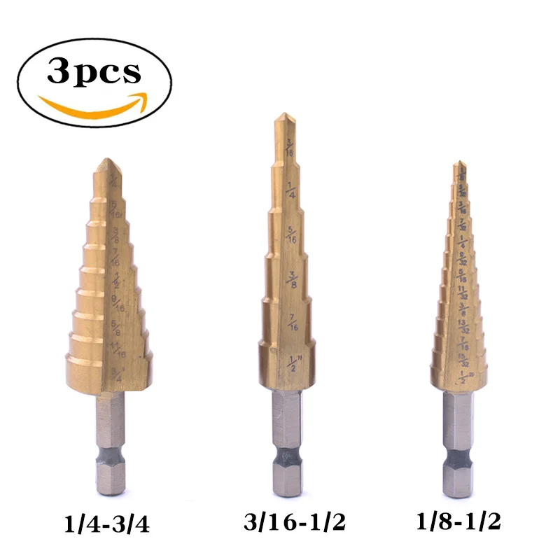 3pcs Hexagonal Shank Ladder Drill Bit High speed Steel Electric Drill