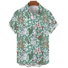 

Santa pattern Hawaiian Shirt Beach Party Loose Fashion Short Sleeve Snowman Shirts Oversized Casual Trend ​Street Unisex Shirts