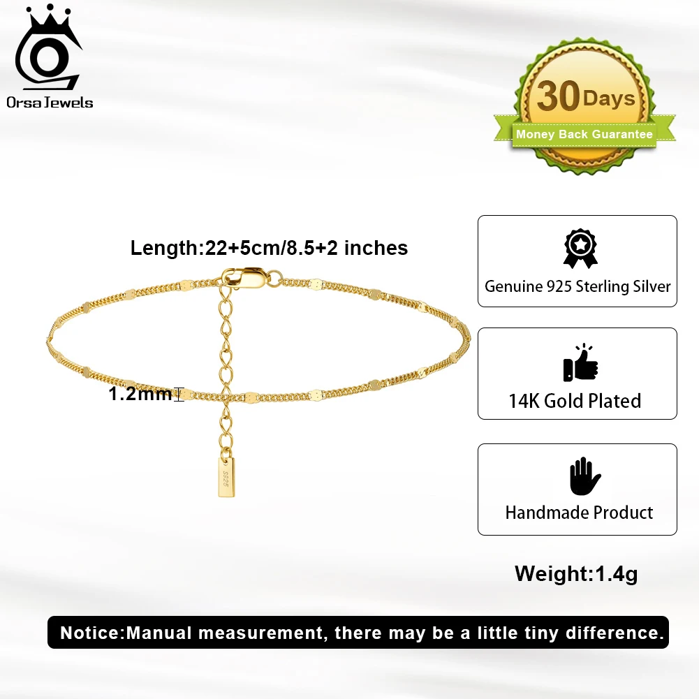 14K Gold 1.2mm Italian Cuban Chain Anklet For Women 925 Sterling Silver Fine Summer Beach Foot Bracelet Anklets