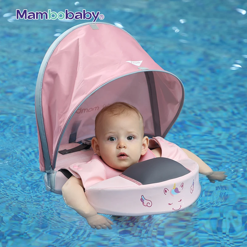 Mambobaby Baby Float With Canopy Waist Swimming Ring For Infant And