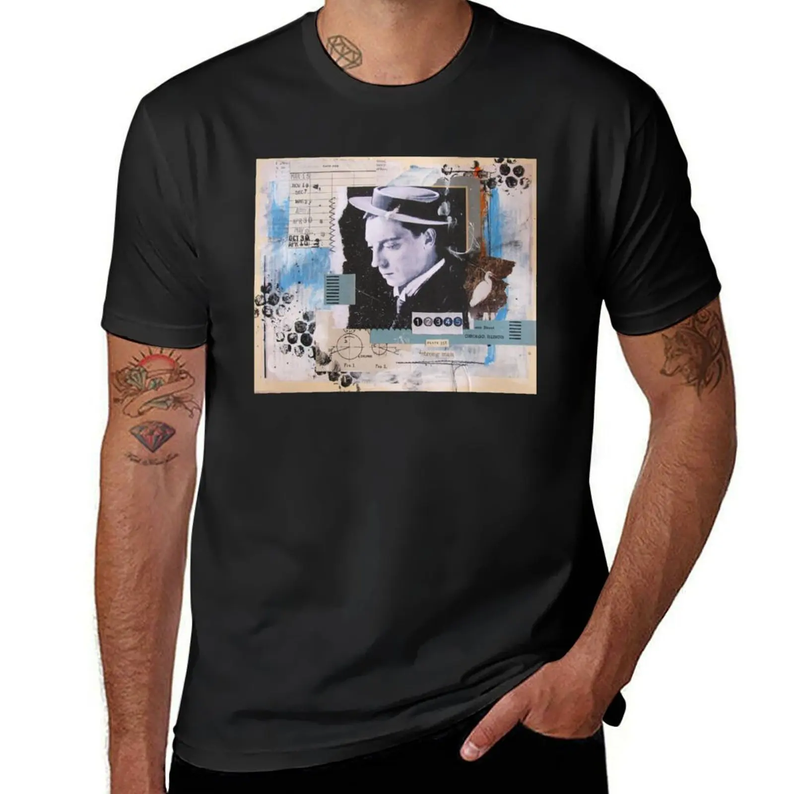 Strong Buster Keaton Collage T-Shirt blacks customizeds heavyweights quick-drying mens t shirt graphic