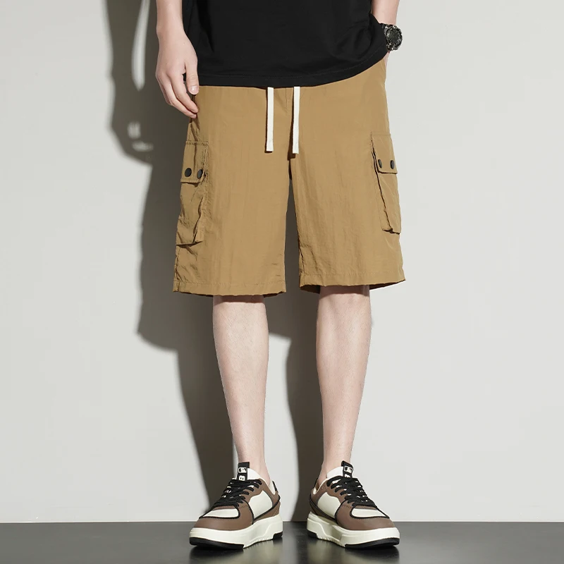 Men Trendy Casual Streetwear Loose Ice Silk Straight Short Pants 2024 Summer Youth Student Sports Pockets Beach Y2K Cargo Shorts