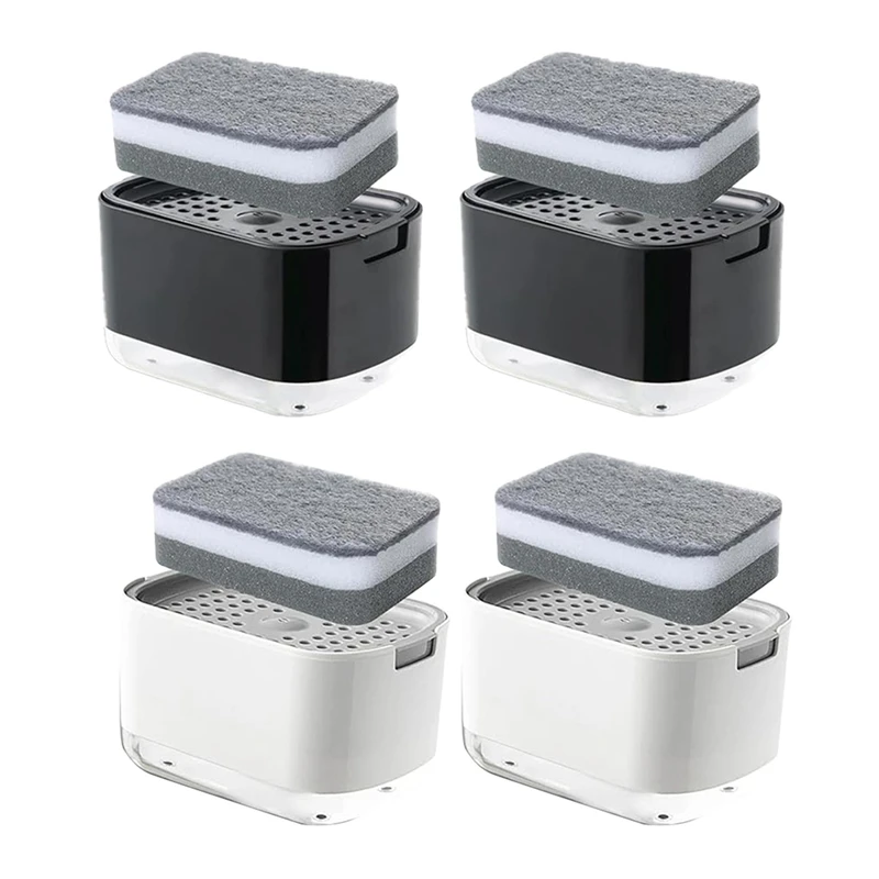 

2PCS Dish Soap Dispensers With Sponge Holder Dish Soap Dispenser Push Soap Dispenser Kitchen Countertop Storage Box