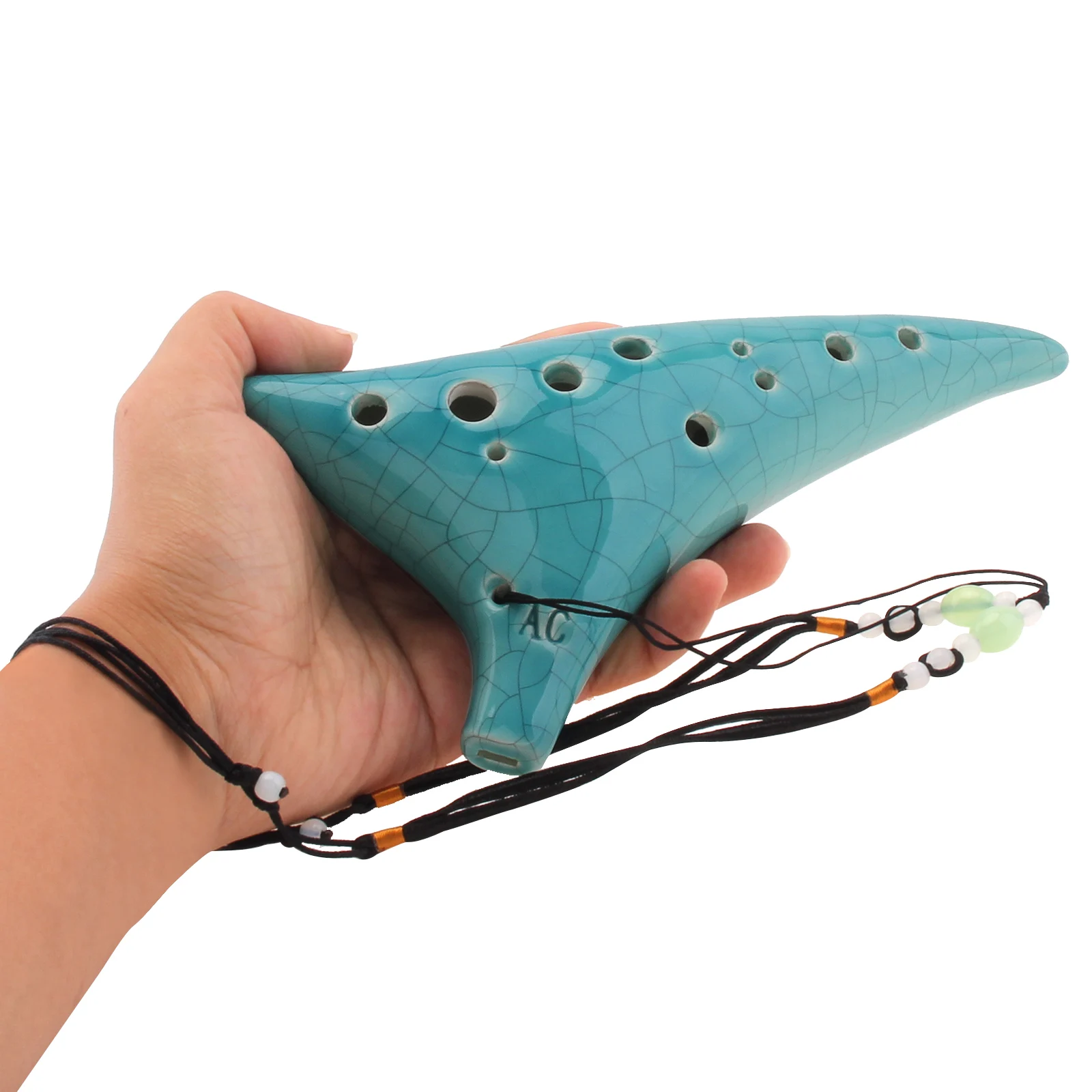 12 Holes Alto Tone C Blue Ice Cracks Ceramic Ocarina for Children / Adults / Beginners with Song Book Neck Cord Carry Bag
