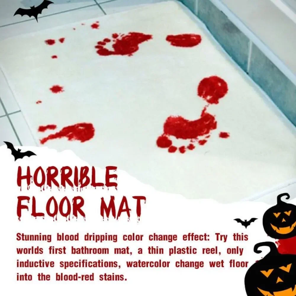 Floor Mat Bathroom Mat Absorbent Bathroom Mat Bathroom Floor Mat Bath Mat Anti Slip Mat Color-Changing Bath Mat Halloween Mat Red Horrible Floor Carpet Home Bathroom Horror Blood Footprints Anti-Slip 40*70CM Carpet
