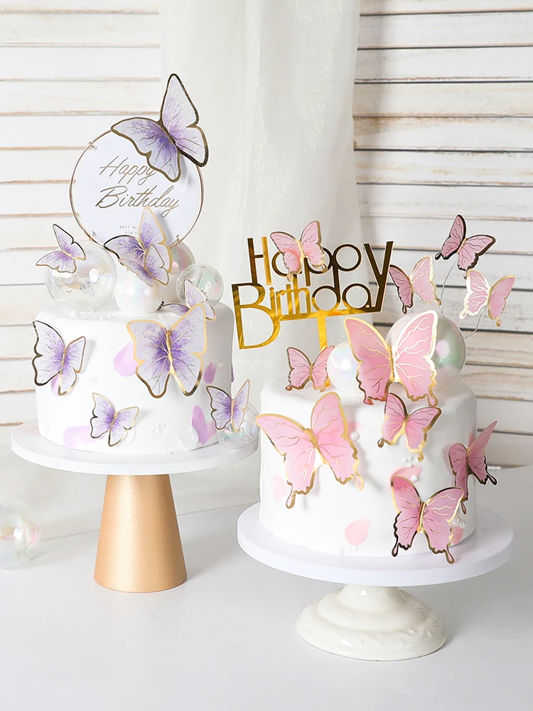 25Pcs Butterfly Cake Toppers Happy Birthday Cake Topper Gold 3D Butterfly  Cupcake Topper for Girls Women's Happy Birthday Cake Topper Birthday Cake