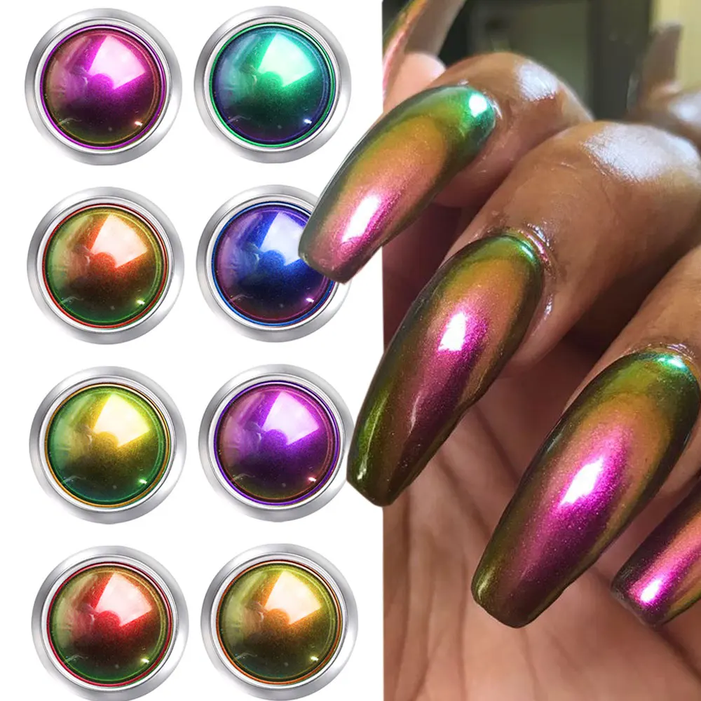 12Colors Chameleon Chrome Nail Powder Laser Magic Mirror Nail Glitter Dust Holographic Metallic Rubbing Dust Decoration R6B