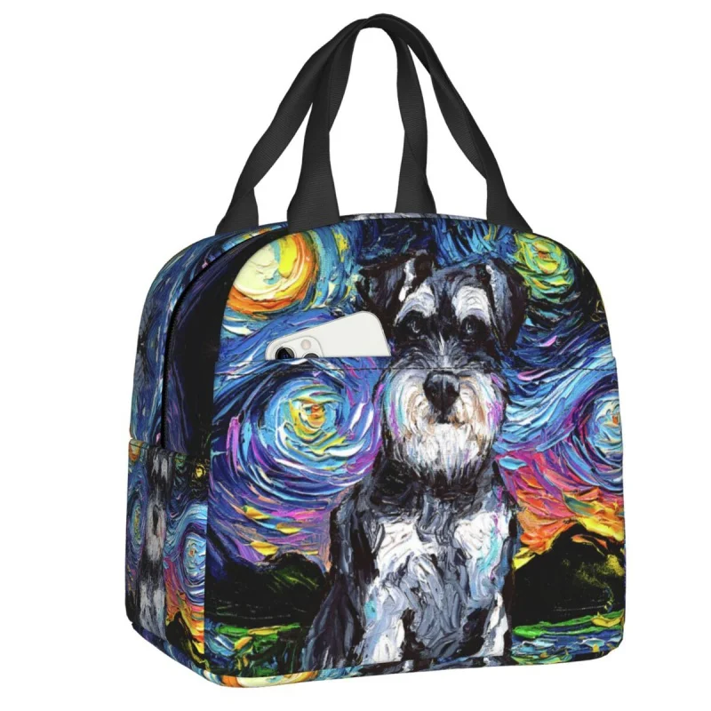 

Custom Starry Night Schnauzer Dog Lunch Bag Hot Cold Snackssulated Lunch Box for Women Kids School Work Picnic Foodte Bags