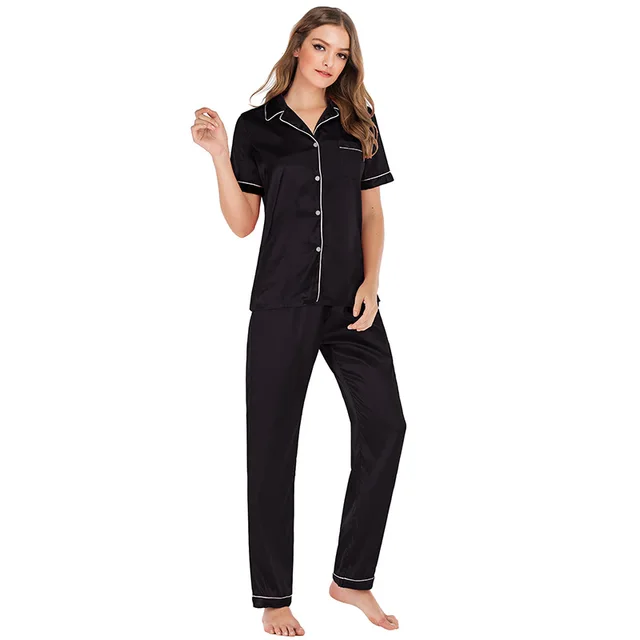 Short Sleeve Long Leg Silk Pajama Set 