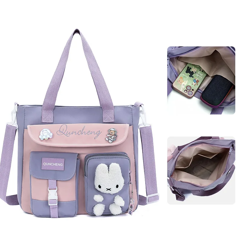 Tote Bag, Student Carrying Book Bag, Female Large Capacity Junior High School Student Tutoring Bag, Crossbody Backpack