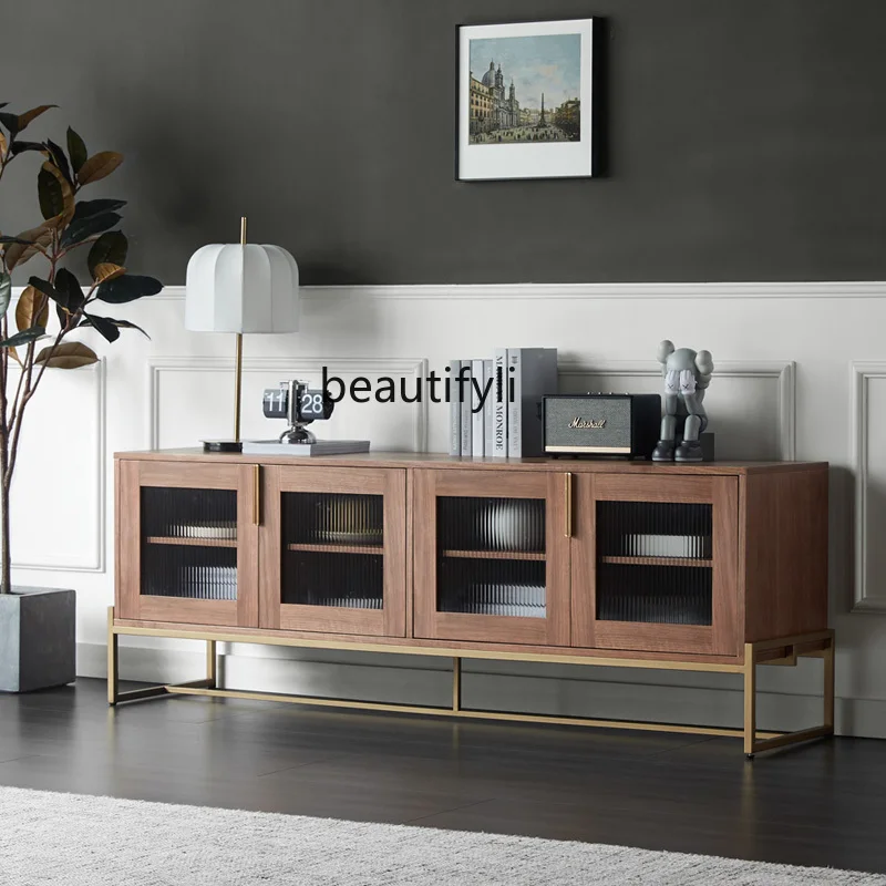 

CXH Modern Minimalist Solid Wood Audiovisual Cabinet Walnut Furniture Small Apartment Changhong Glass TV Cabinet