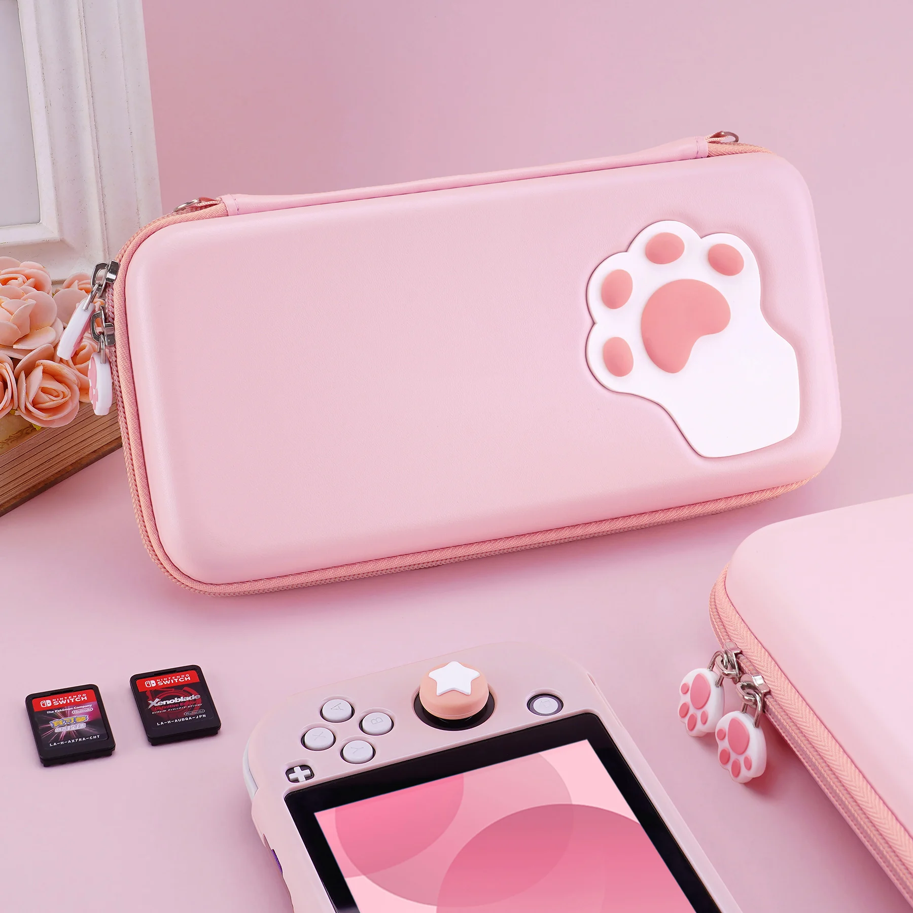 nintendo switch lite, menina caso de armazenamento