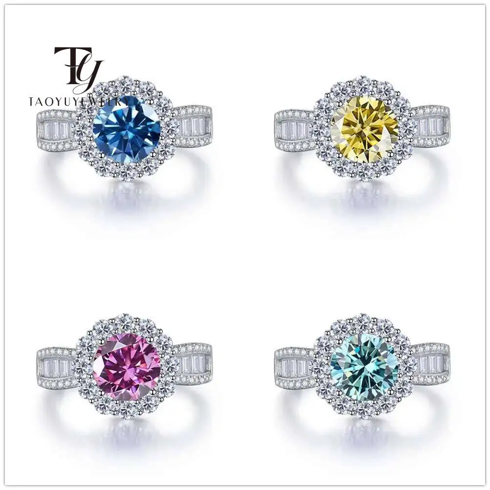 Elegant Round 2 Carat Pink Royal Blue Moissanite Sterling Silver Engagement Ring