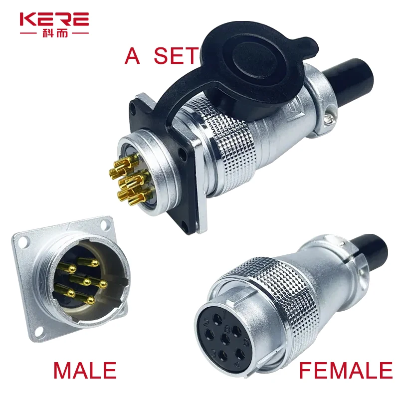 

KERE WS24 PLS24 Circular Metal Aviation Socket Plug Wire Female Male Connector M24 Threaded Coupling Panel 6/10/12/19 Pin