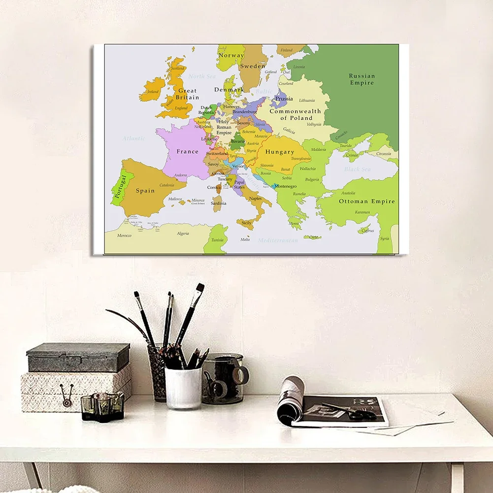 150*100 cm The Europe Map In 1700-1850 Year Large Poster Vinyl Non-woven Canvas Painting Classroom Home Decor School Supplies