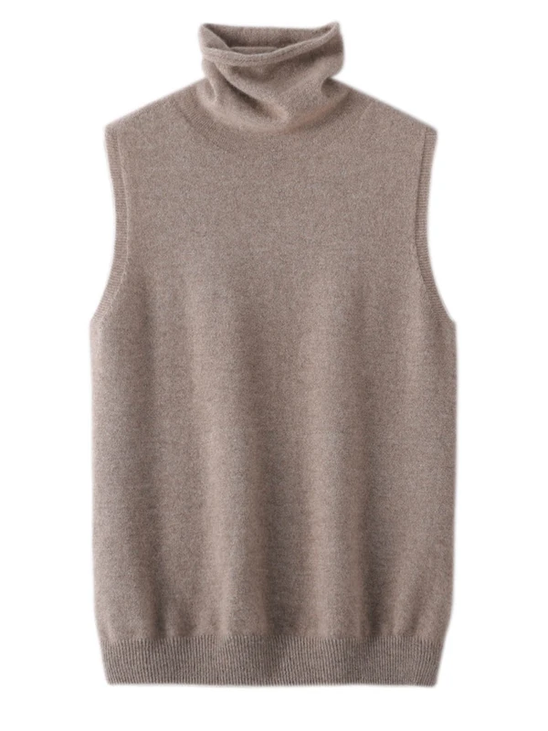 Women 100% Merino Wool Sleeveless Pullovers Turtleneck Sweater Waistcoat Wool Knitwear Spring Autumn Winter Fashion Vest Tops