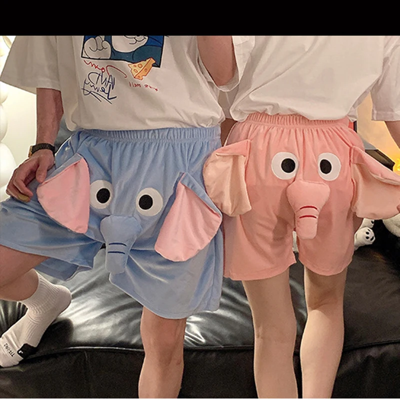 Calça engraçada do pijama do elefante dos desenhos animados para homens e mulheres shorts de nariz comprido calças fofas para dormir presentes de aniversário de namorados verão