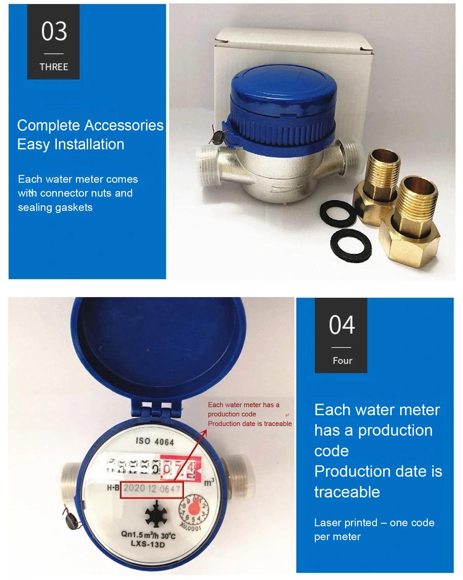 LXSG-13D ISO4064 Class B Single Jet Water Meter Dry Dial Brass Nickel Plated Mag