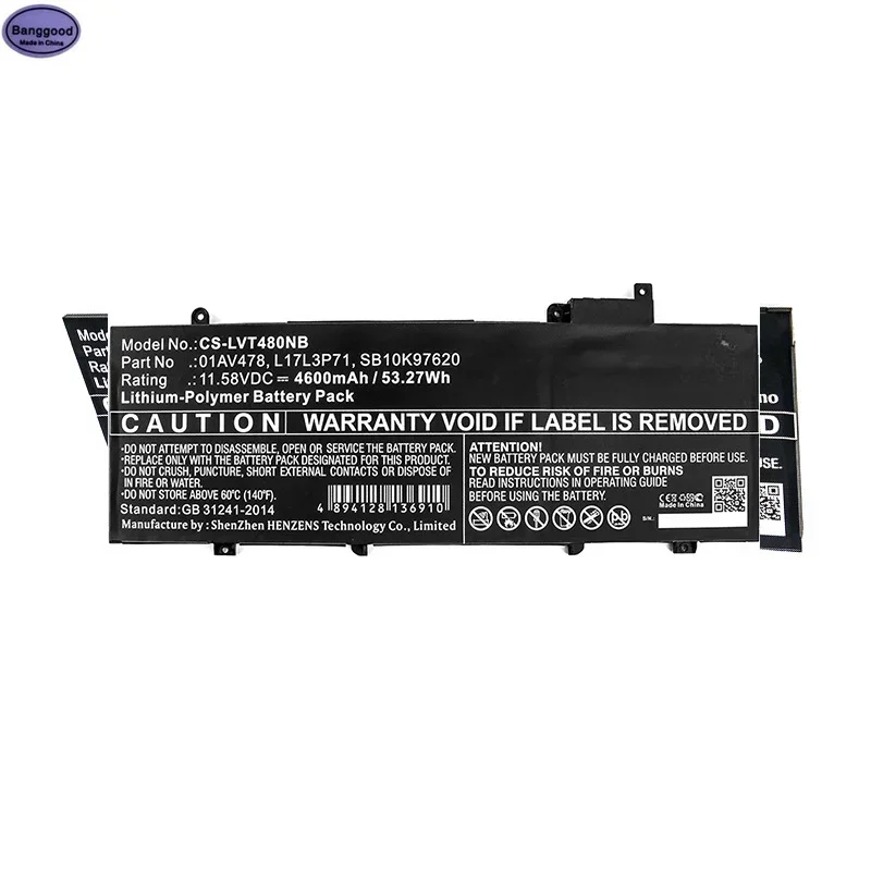 

Banggood Manufacturer directly supplied notebook battery suitable for Lenovo ThinkPad T480s 01AV478 4600mAh