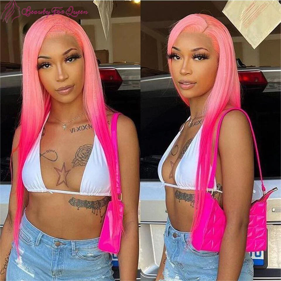 

Ombre Pink Colored Lace Front Human Hair Wigs 13x4 HD Human Hair Lace Frontal Wig For Women Glueless Wig Human Hair Pre-Plucked