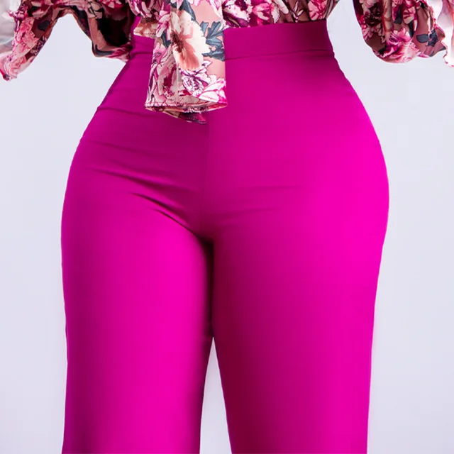 Women Elegant High Waist Pants Back Zipper Up Elastic Slim Classy Modest  Bottoms Trousers African Summer Spring Fashion New