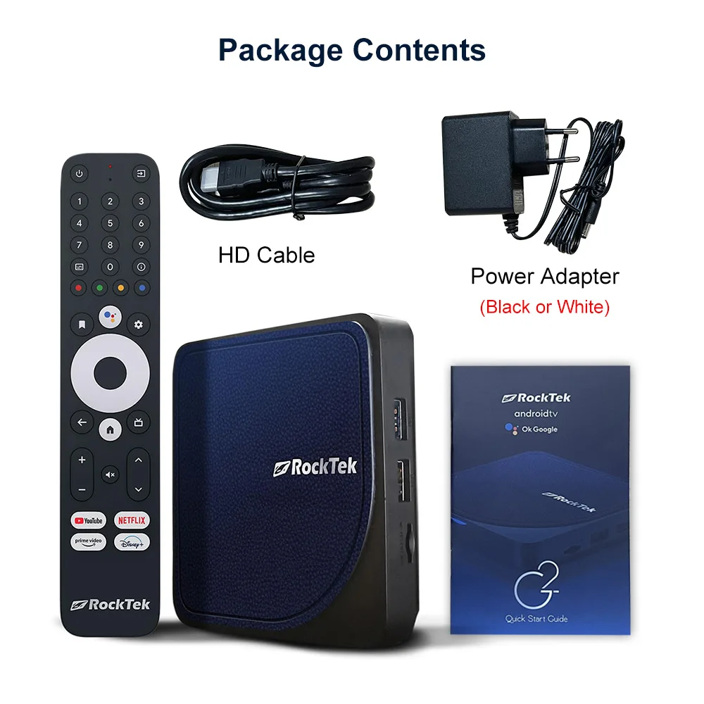 RockTek G2 4K TV Box Amlogic S905X4-K Media Player Android 14 ATV Stream Netflix Google Certified DTS Dolby Audio Vision ATMOS tv box streaming media player smart tv box