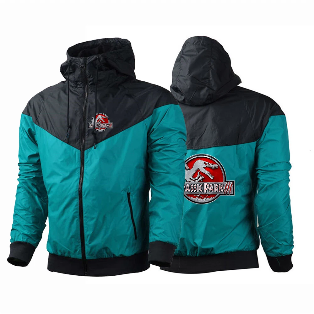 2023 Jurassic Park Men's New Spring and Autumn Windcoat Jacket Zipper Hooded Jacket Sports Jacket