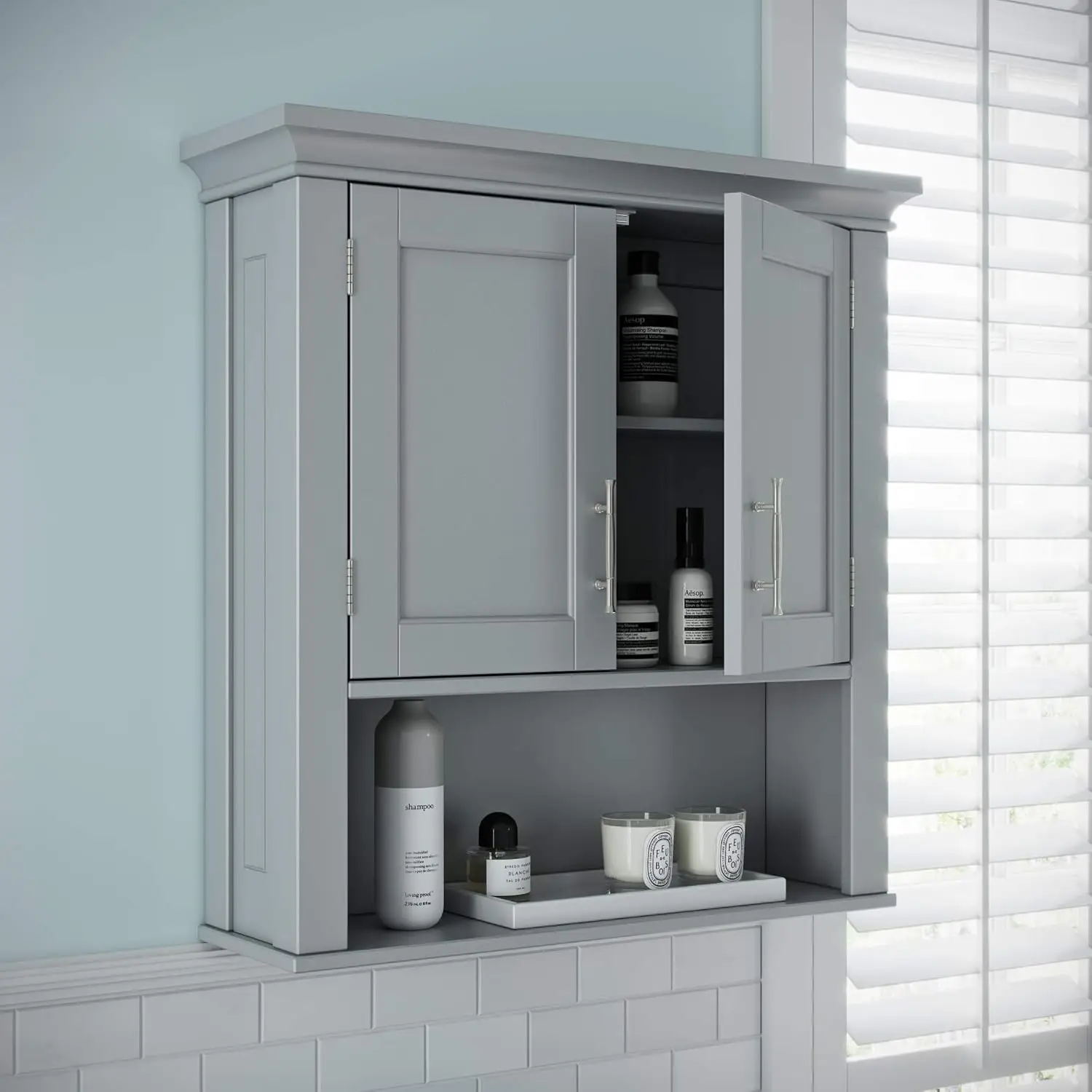 Somerset Two-Door Bathroom Storage, Gray Wall Cabinet, Grey, Set 1