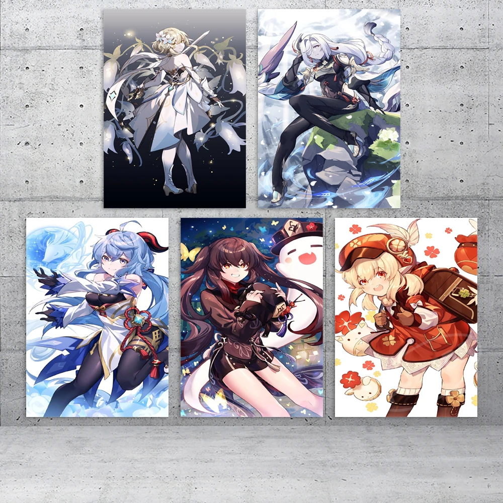 

Canvas Painting Hu Tao Printed Genshin Impact Lumine Home Decoration Klee Pictures Ganyu Poster Anime Wall Art For Living Room