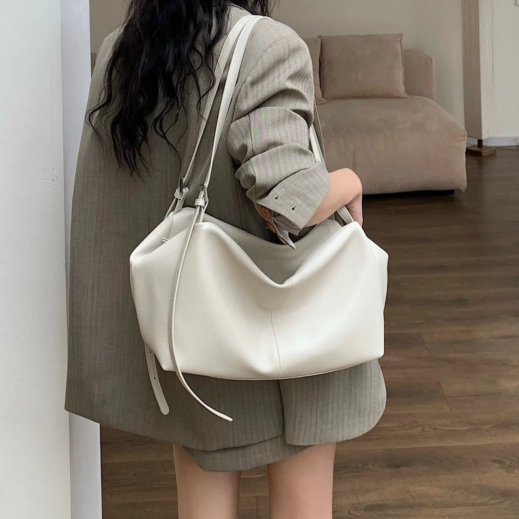 First layer cowhide shoulder bag 2025 new niche leather large capacity lazy style high-end women's one-shoulder large tote bag