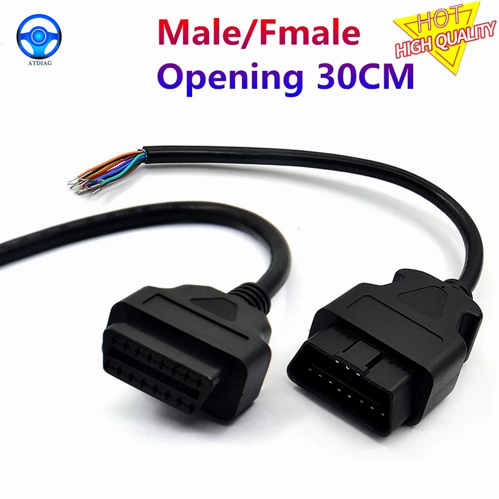 

2023 NEW 30CM 16 Pin Car Diagnostic Interface Tool Adapter OBD2 16pin Female Connector To Extension Male Opening OBDII Cable