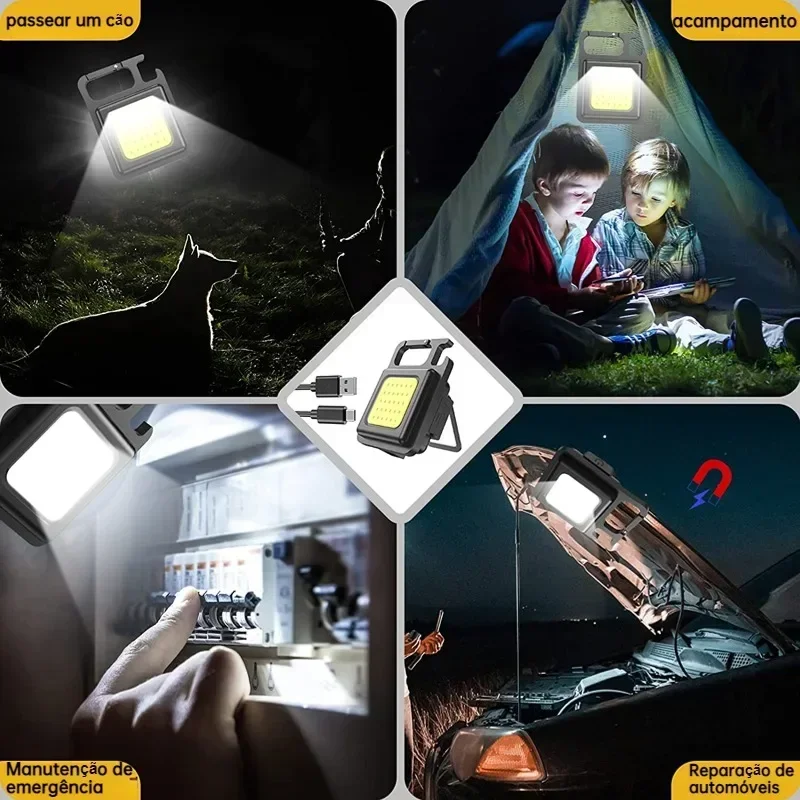 Portable Flashlight Portable Camping Light Led Light Mini LED 100-800LM Flashlight Keychain Multifunctional Portable COB Camping Lamps USB Charging Work Lights Fishing Lanterna