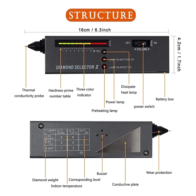 DJMAX Professional High Accuracy Diamond Tester 2 / 3 Gemstone Gem Selector  Jewelry Watcher Tool LED Diamond Indicator Test Pen