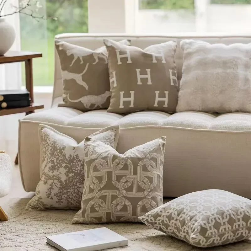 

Nordic Oatmeal Light Luxury Cushion Cover Geometric Jacquard Pillow Covers Decorative Modern High-end Pillows Decor Home.