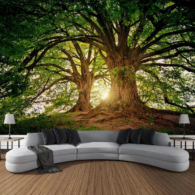 Belle forêt naturelle imprimée grande tapisserie murale pas cher Hippie tenture murale bohème tapisseries murales Mandala mur Art décor 4